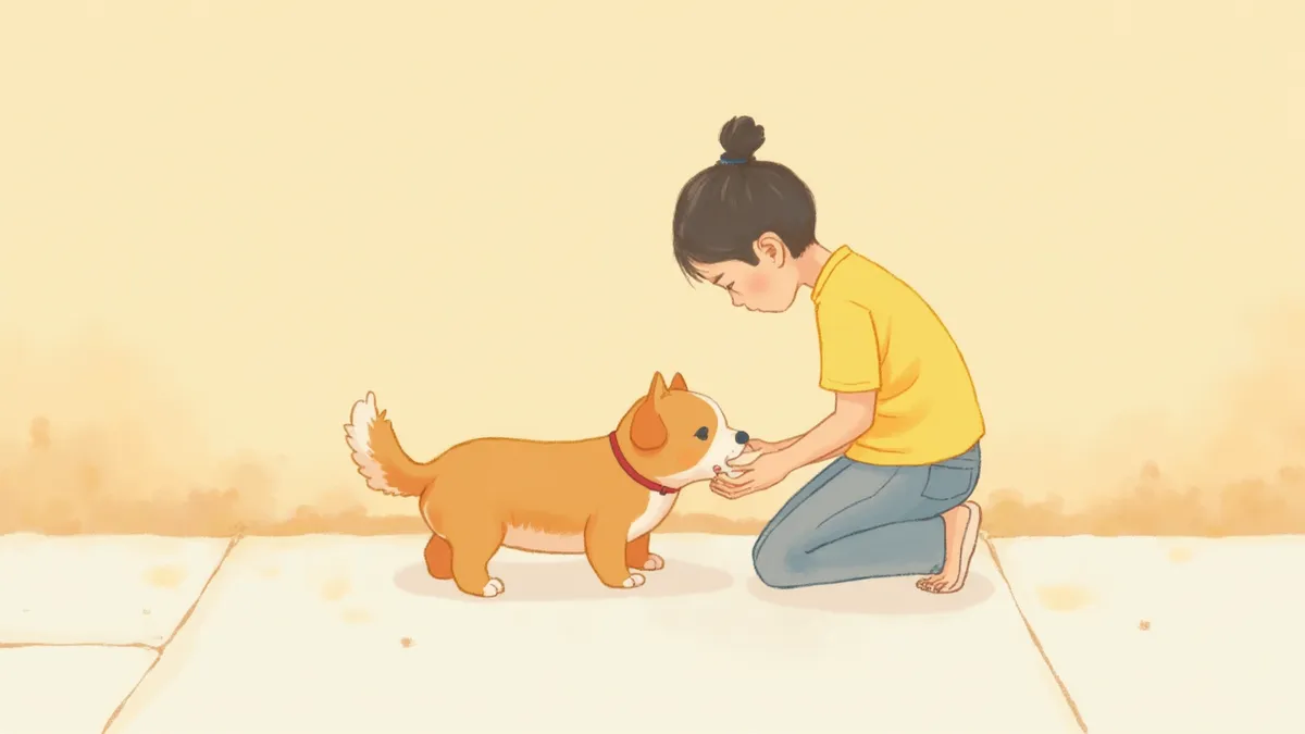 산책 중 다친 강아지의 상태를 살펴보는 보호자