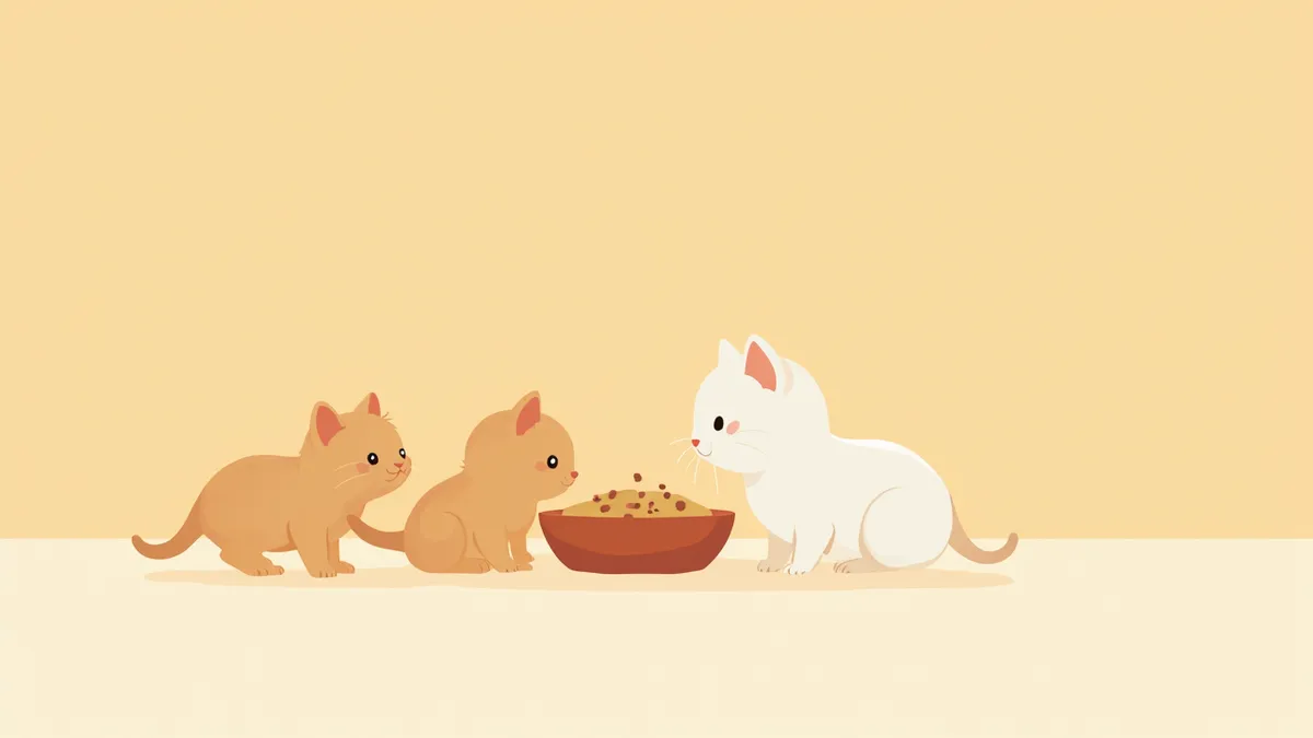 이유식 접시 주위에 모인 3-4주령 자묘들