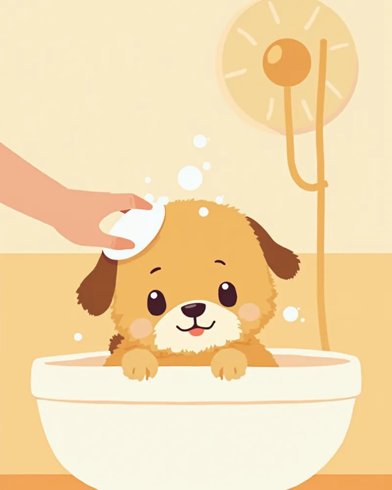 동물용 샴푸로 목욕하는 강아지