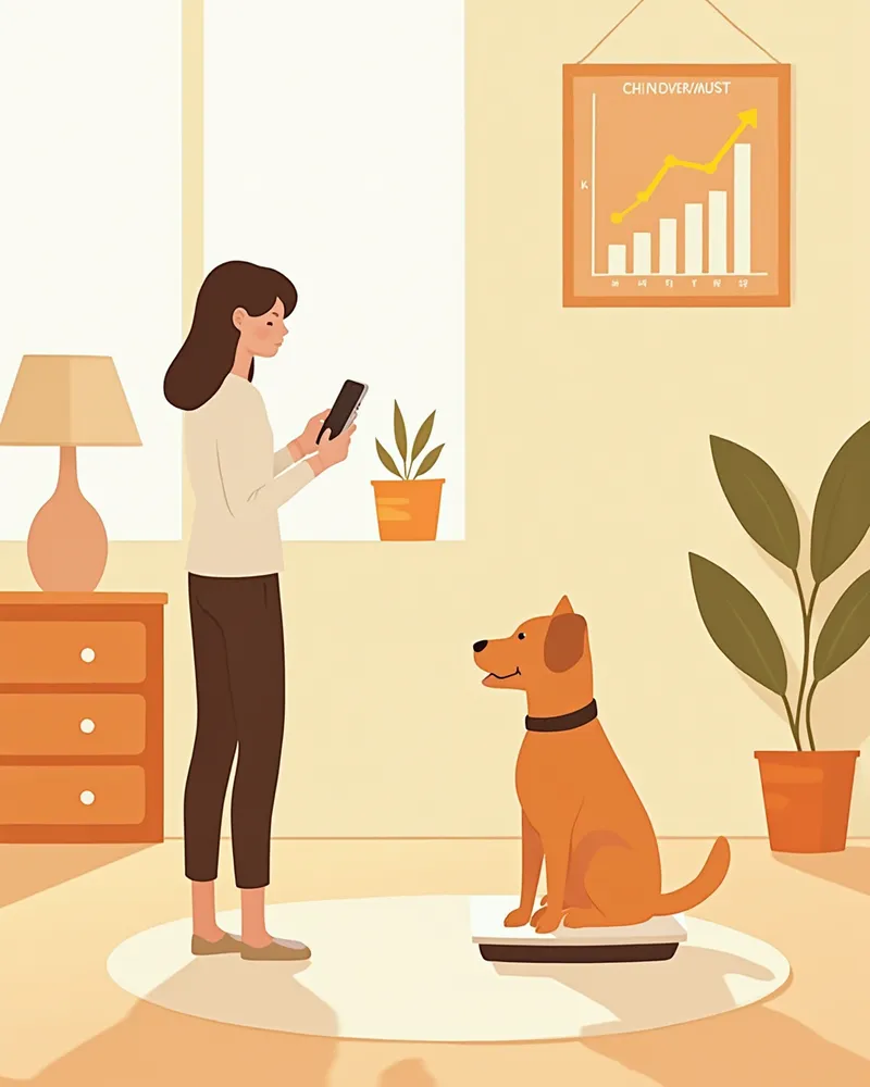 체중 기록을 스마트폰에 입력하는 보호자