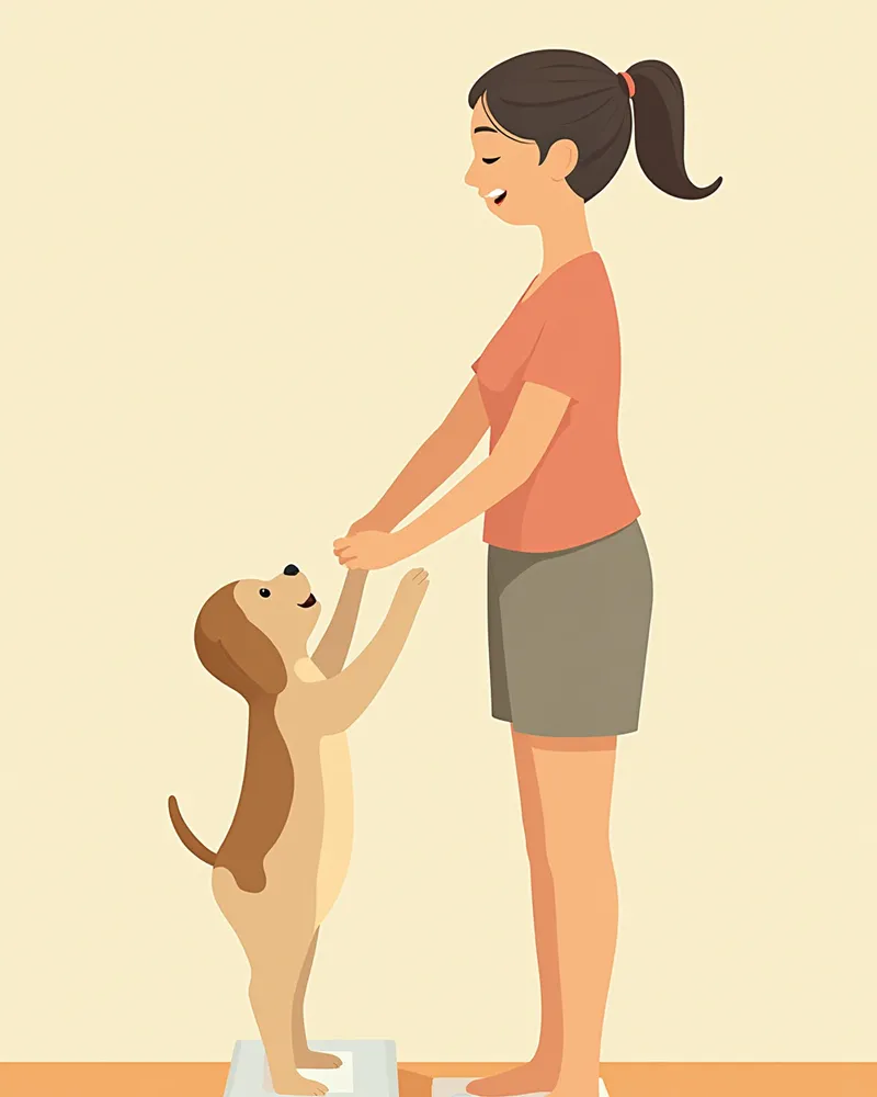 강아지를 안고 체중계에 올라간 보호자