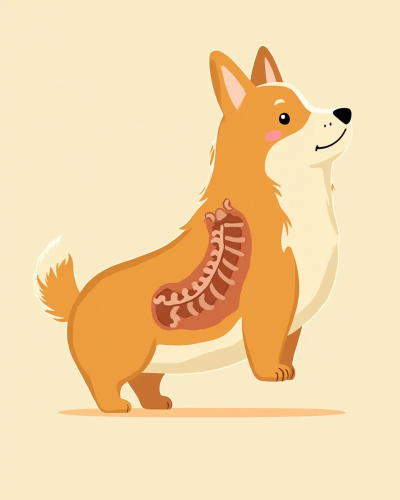 웰시코기 척추 디스크 위치를 보여주는 교육용 일러스트