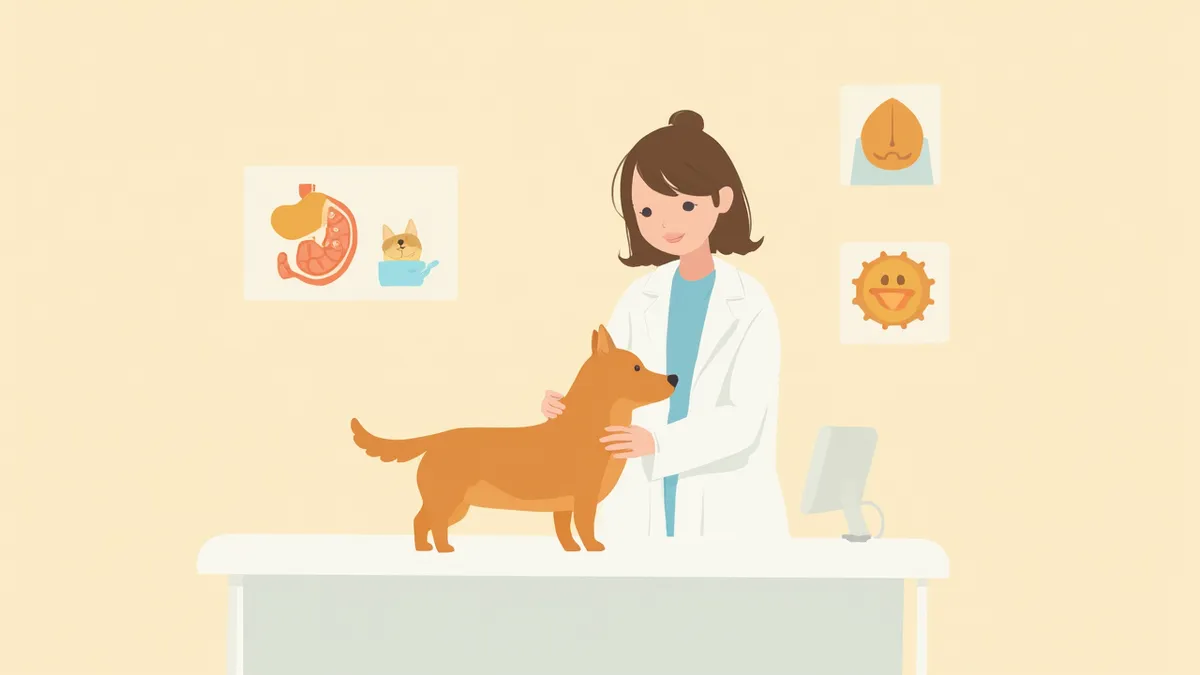 수의사에게 진료받는 강아지 일러스트