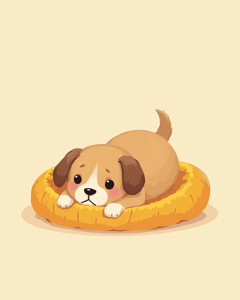 편안하게 쉬고 있지만 지쳐 보이는 강아지