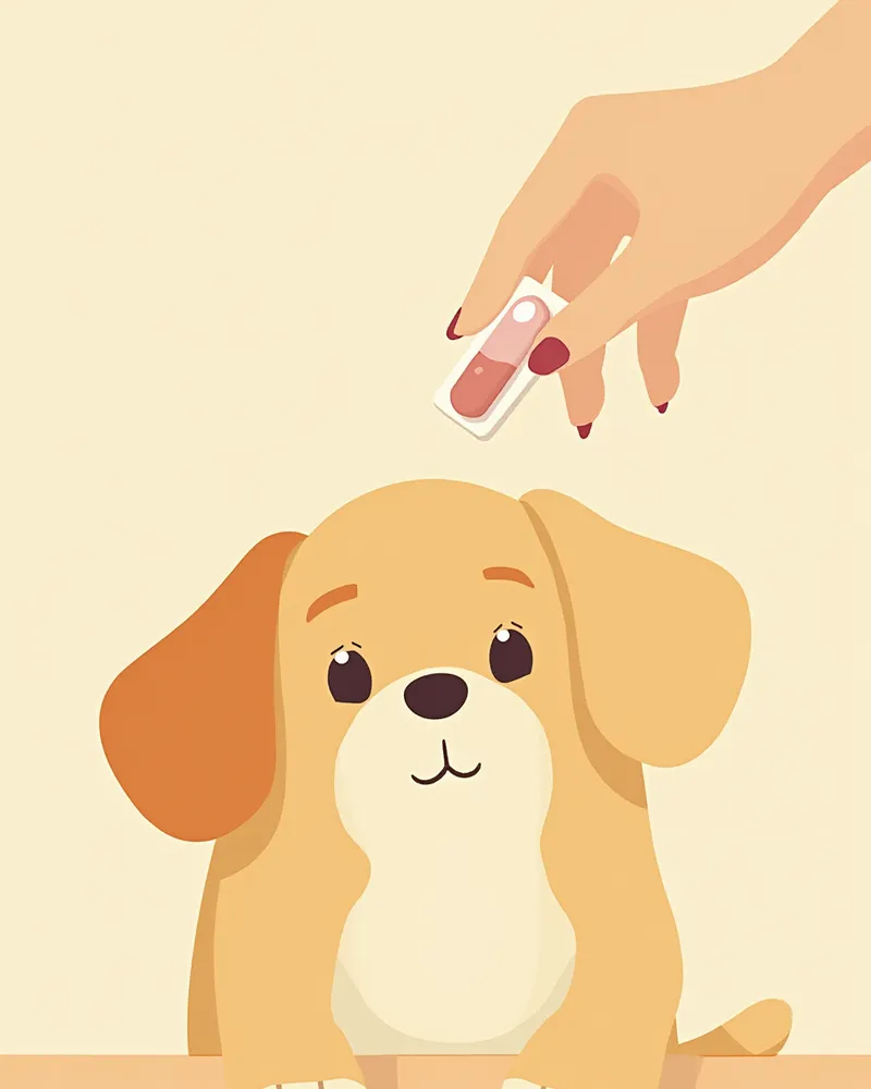 구충제를 받아먹는 강아지