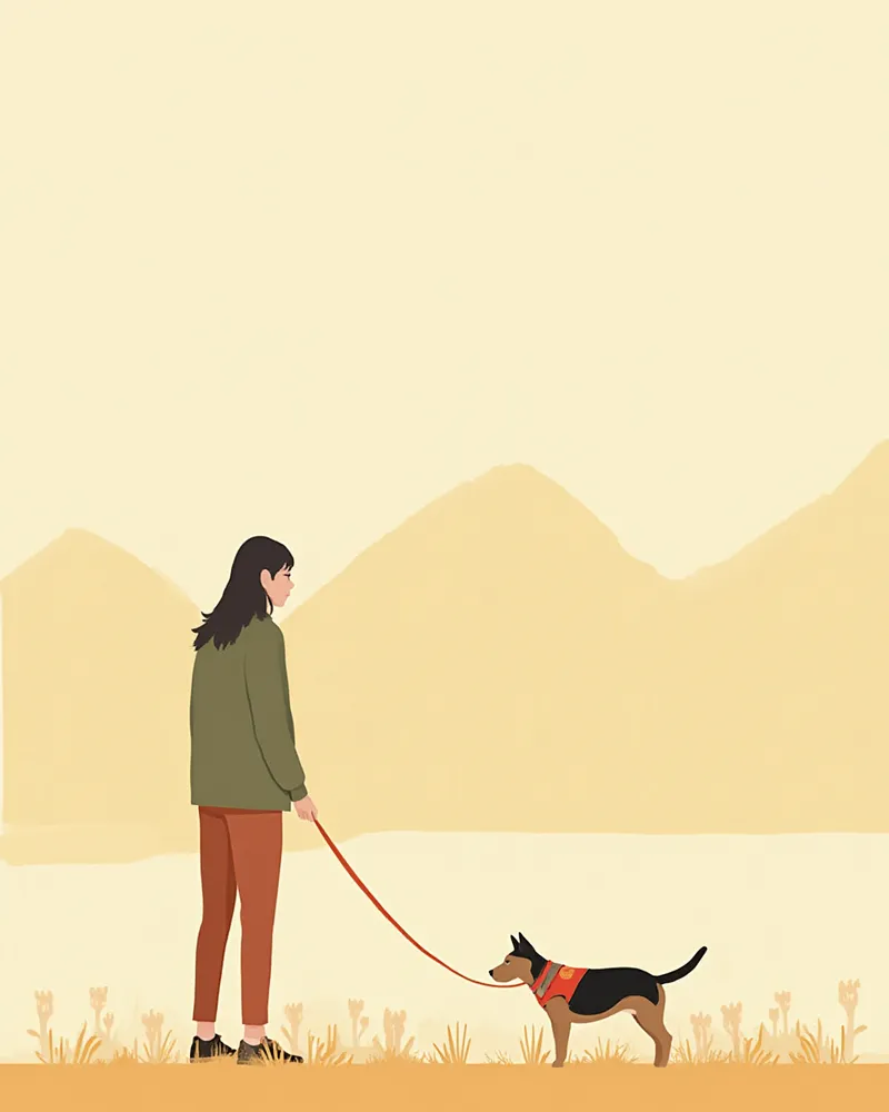 롱리드를 착용하고 야외에서 훈련 중인 중형견