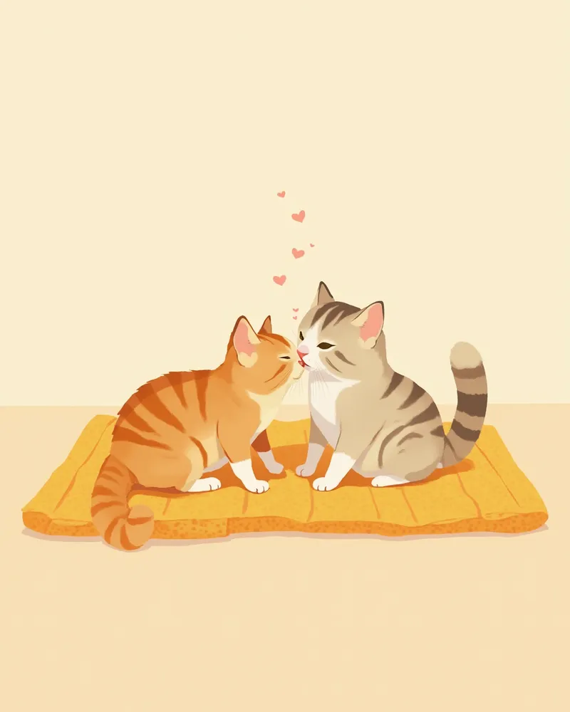 서로를 핥아주는 두 마리 고양이