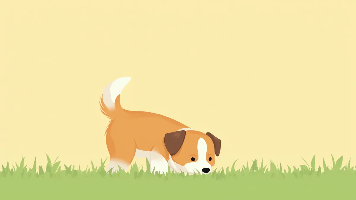 풀 냄새를 맡으며 씹어보는 강아지