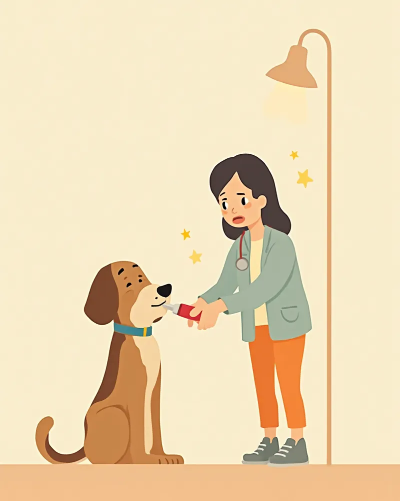 집에서 반려견의 잇몸 색과 체온을 확인하는 보호자