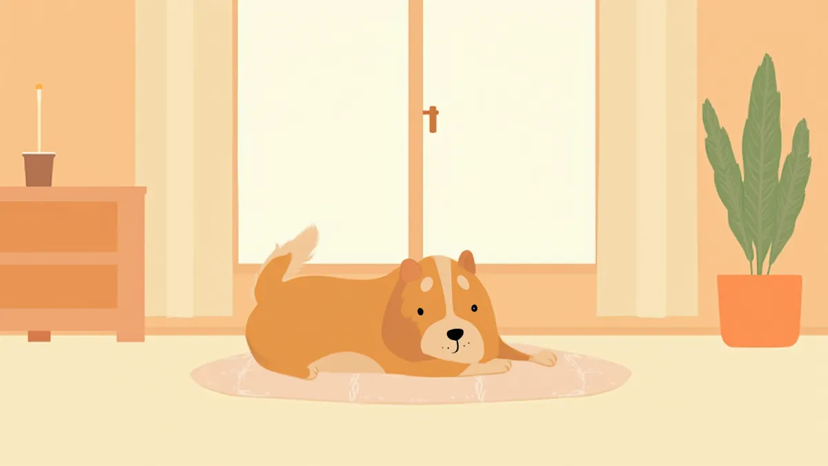 겨울 실내에서 몸을 늘리는 강아지