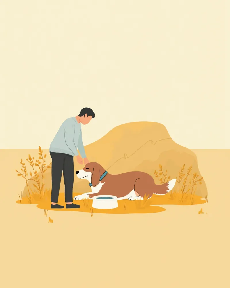 훈련 후 휴식 중인 작업견과 보호자