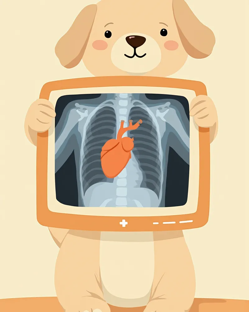강아지 흉부 엑스레이에서 심장과 폐가 보이는 영상