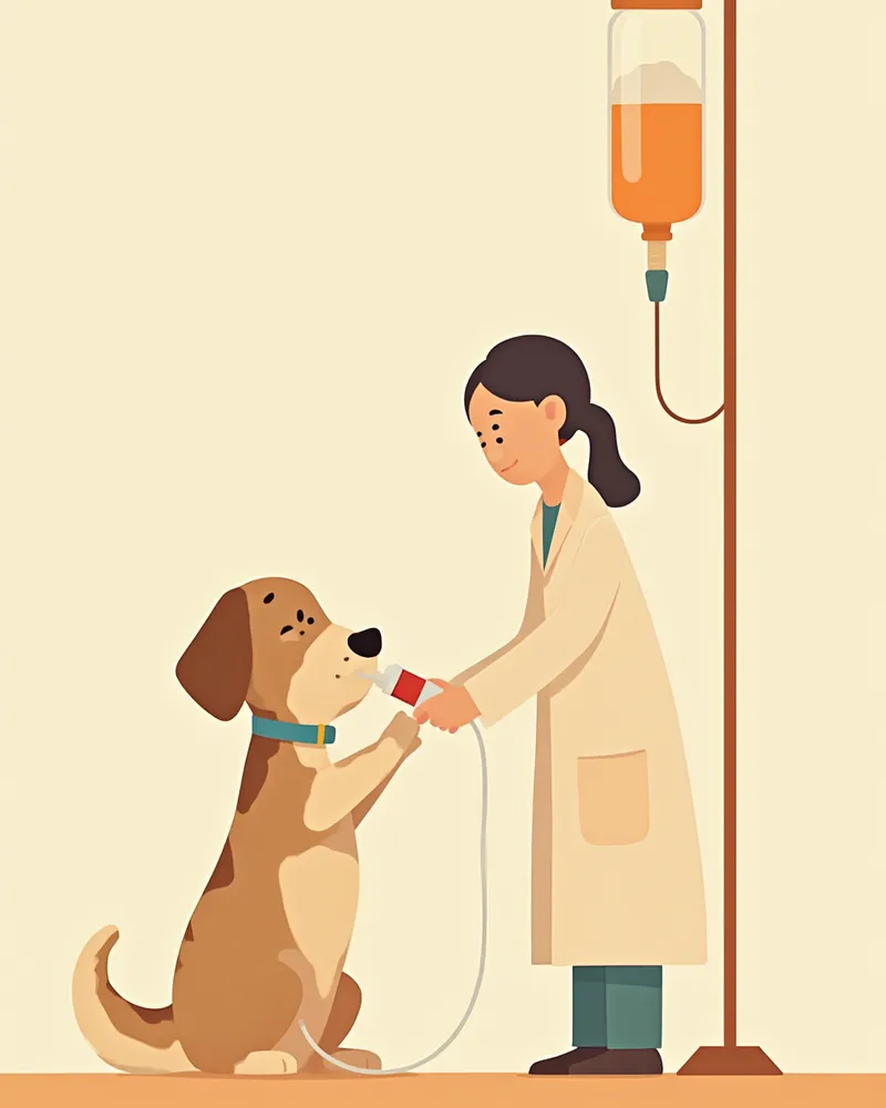 동물병원에서 수액 치료를 받고 있는 강아지