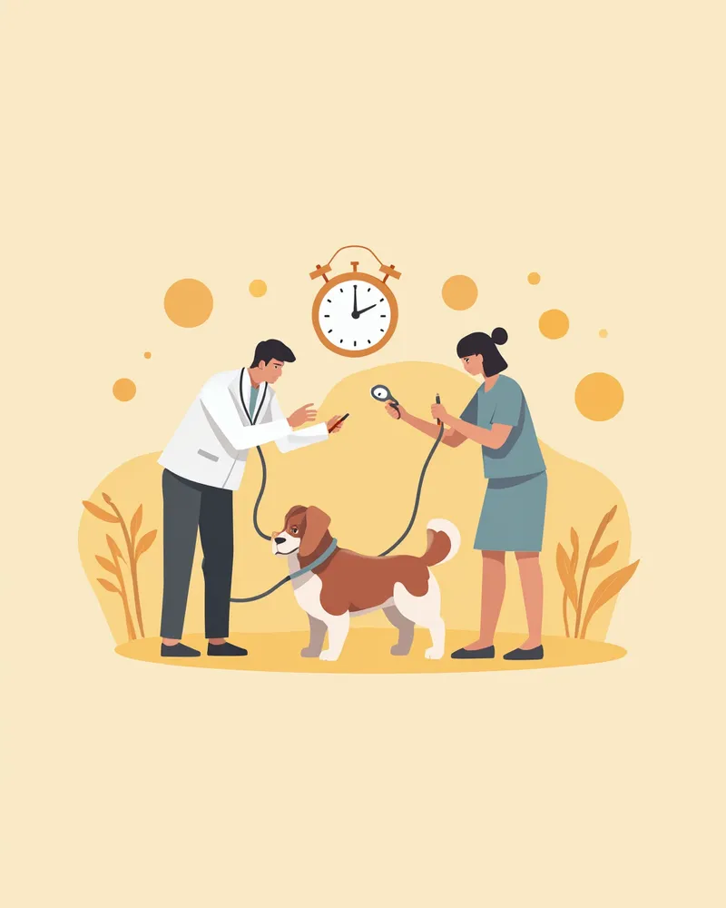 수의사에게 연간 건강검진을 받는 강아지 일러스트