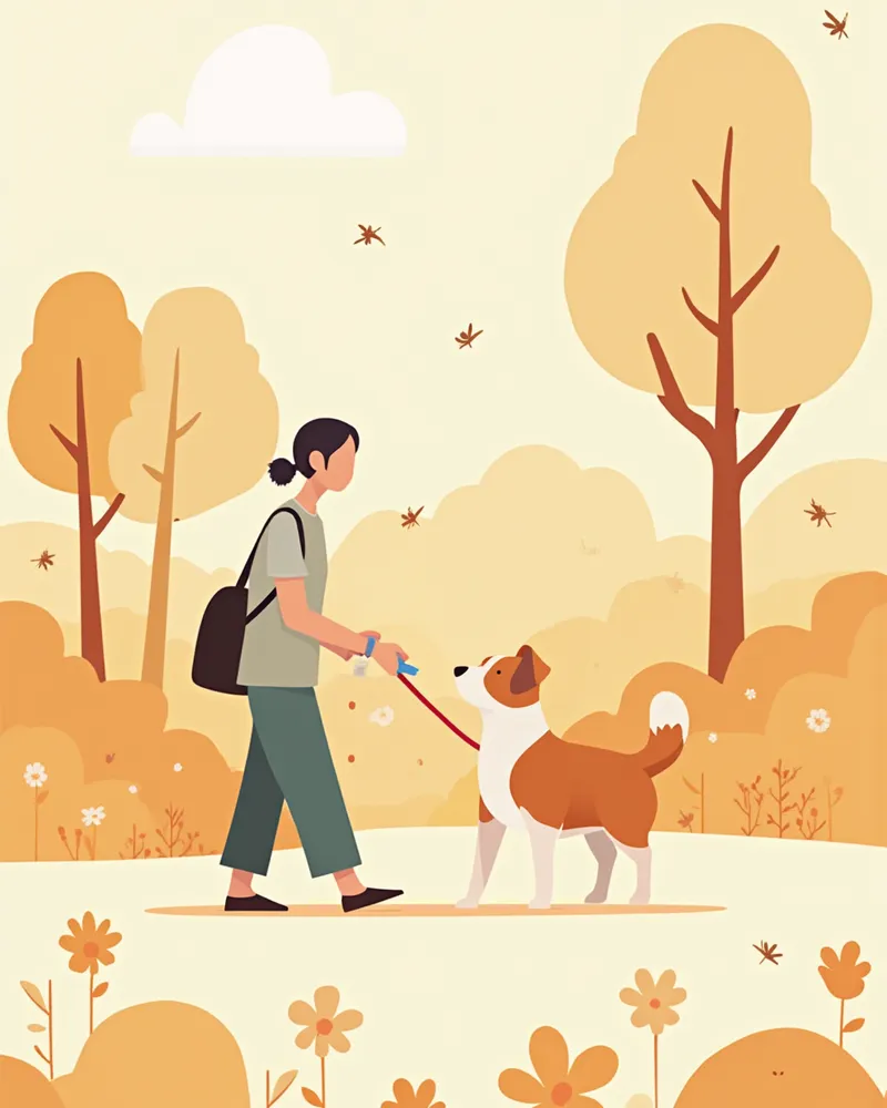 봄철 산책 중 진드기 예방을 받고 있는 강아지 일러스트