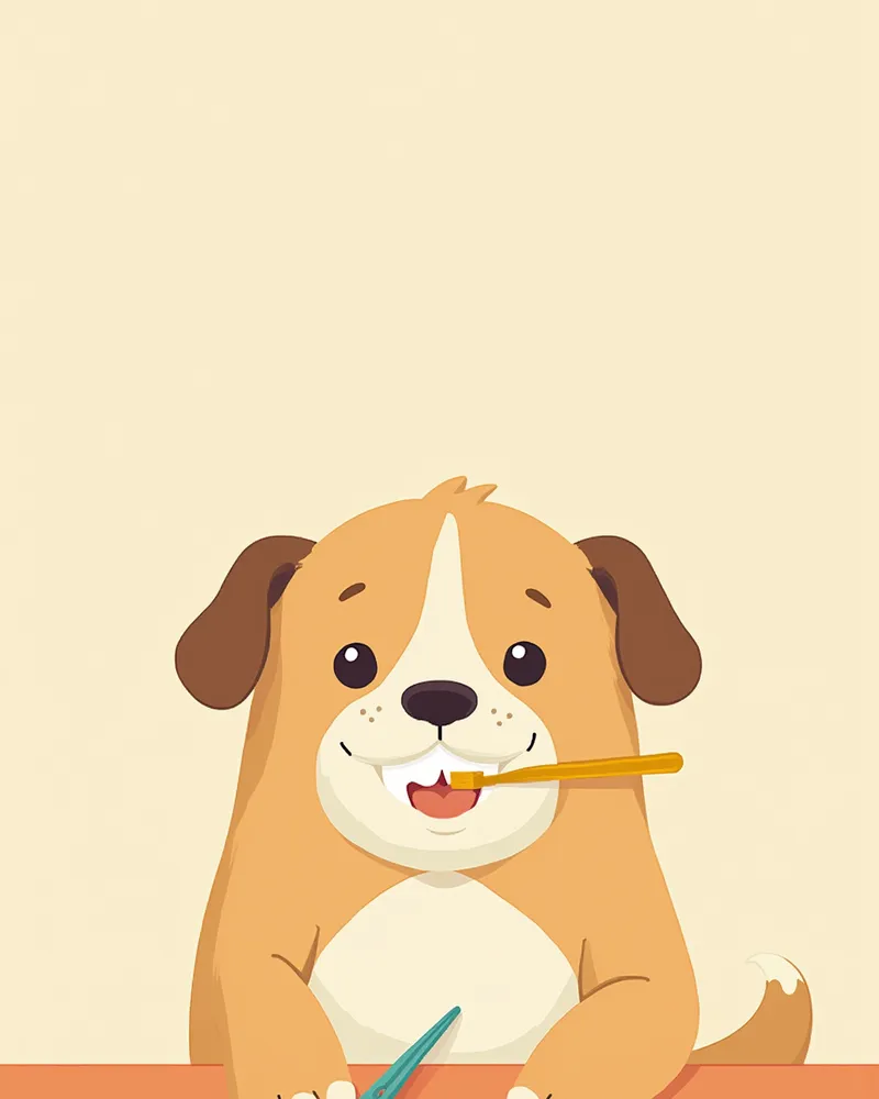 겨울철 건강검진과 양치를 받는 시니어 반려견 일러스트