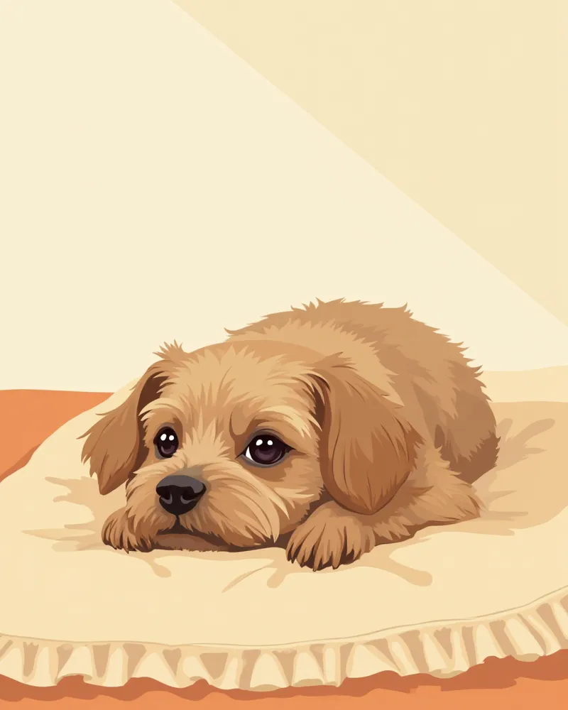 포근한 담요 위에서 쉬고 있는 어린 요크셔테리어 강아지