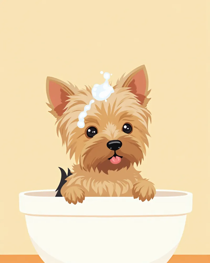 욕조에서 목욕 중인 요크셔테리어