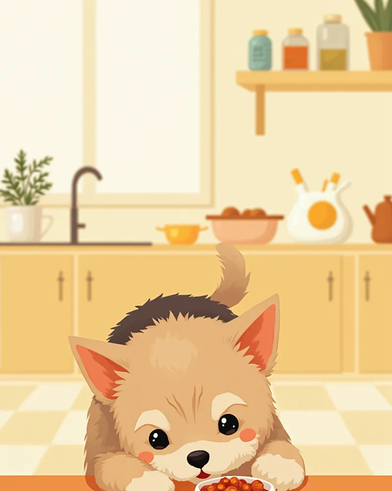 밥을 먹고 있는 어린 요크셔테리어